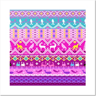 Cross stitch, ethnic pattern, Pixel Seamless, various animal patterns. Posters and Art